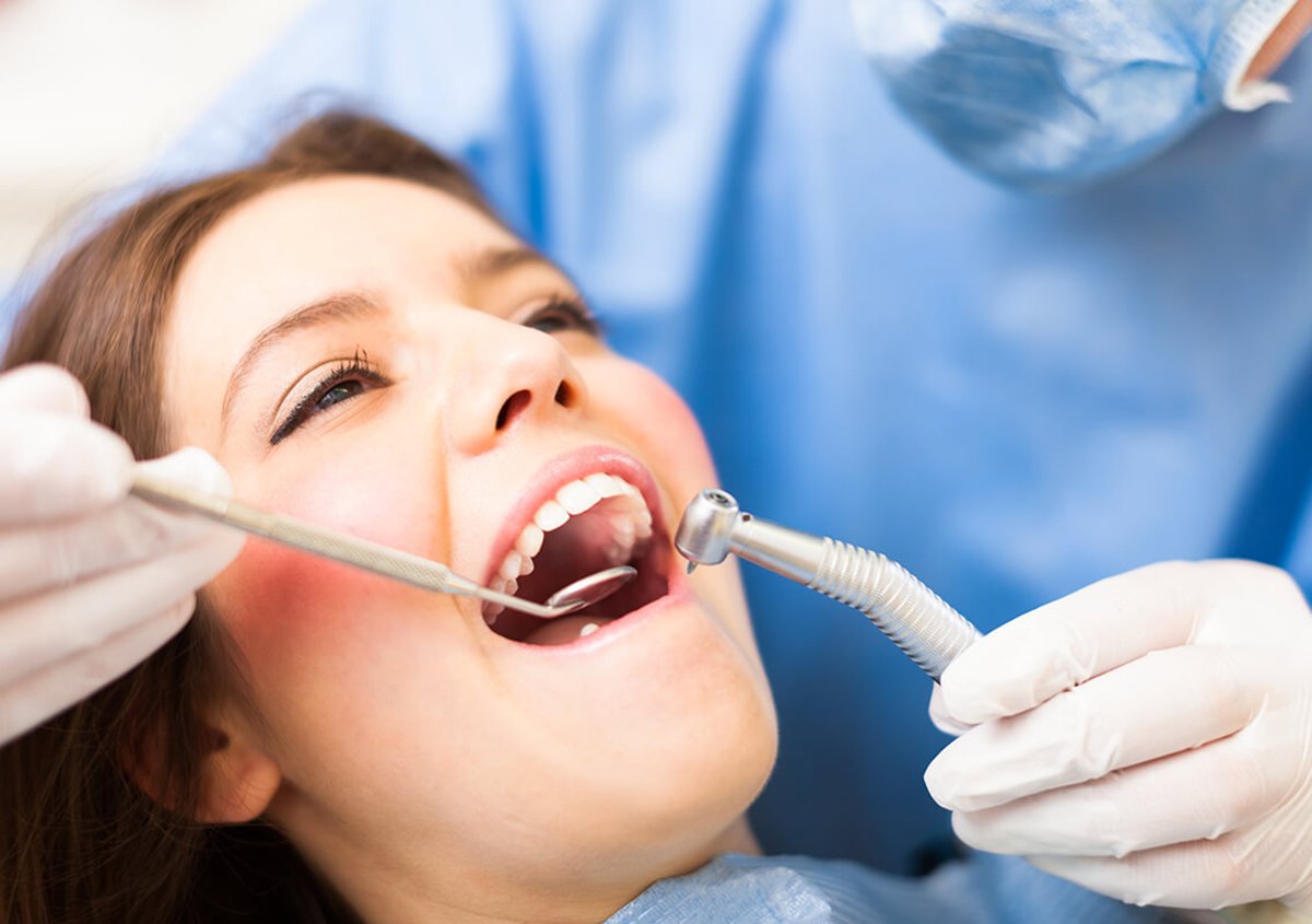 Patient receiving a routine dental check-up and cleaning at a Clearwater, FL dental office